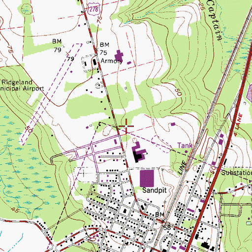 Topographic Map of Ridgeland Baptist Church, SC