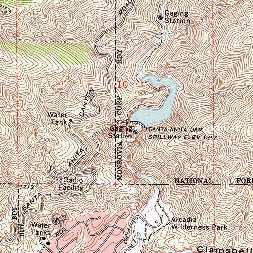 Topographic Map of Santa Anita Dam, CA