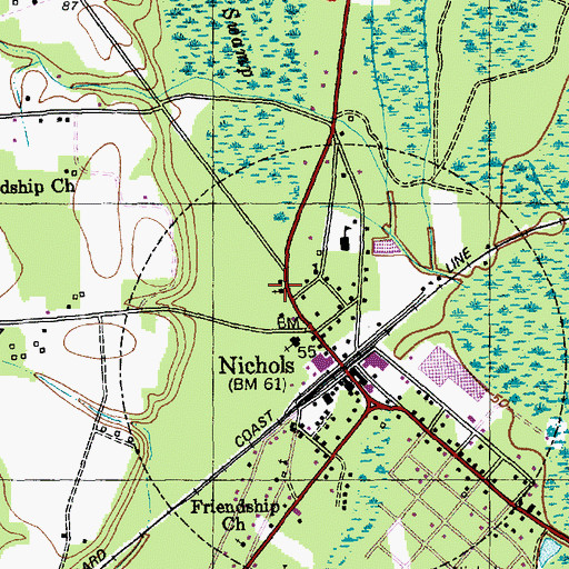 Topographic Map of Nichols United Methodist Church, SC