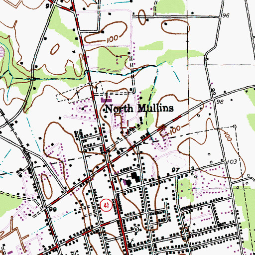 Topographic Map of North Mullins Baptist Church, SC