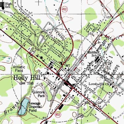 Topographic Map of Holly Hill United Methodist Church, SC
