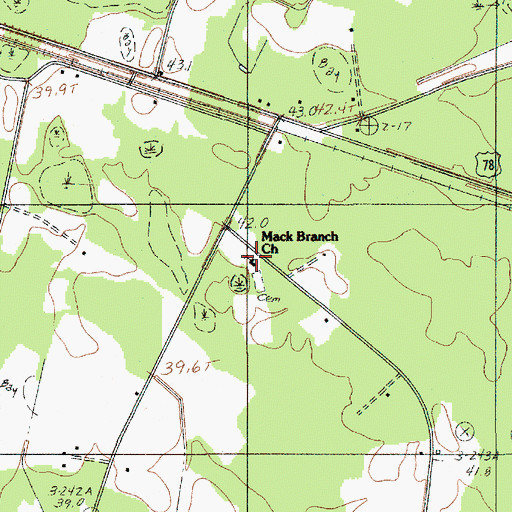 Topographic Map of McBranch Baptist Church, SC