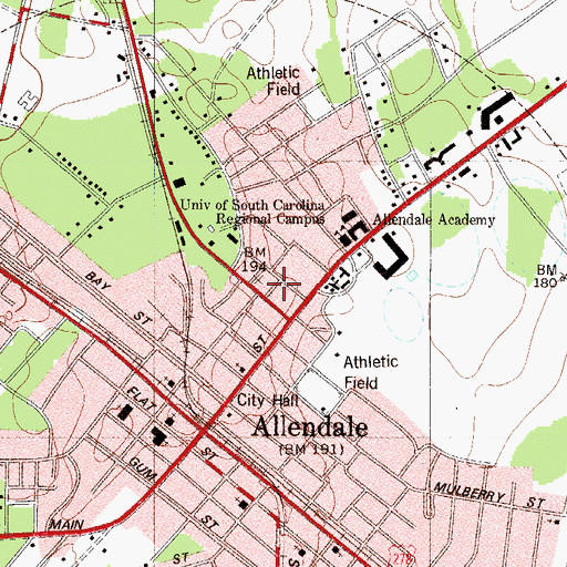 Topographic Map of Allendale County Library, SC