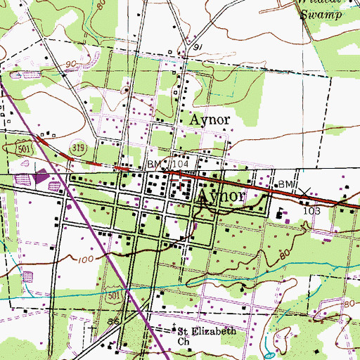 Topographic Map of Horry County Memorial Library Aynor Branch Library, SC