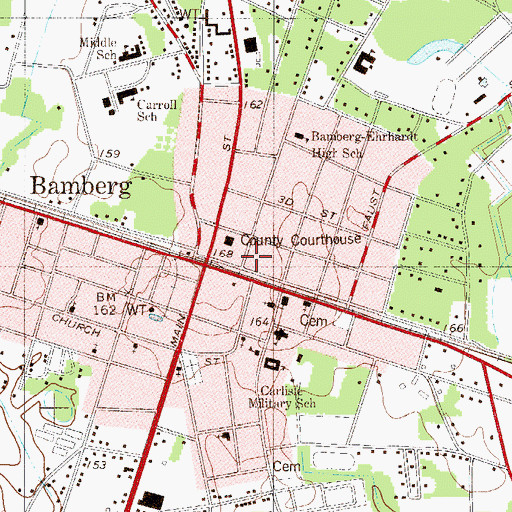 Topographic Map of Bamberg County Library, SC