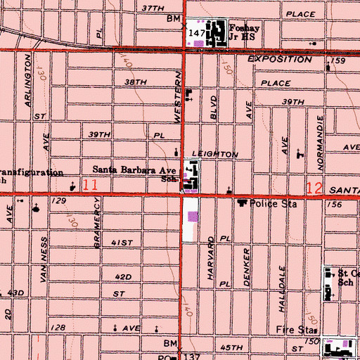 Topographic Map of Santa Barbara Avenue School, CA