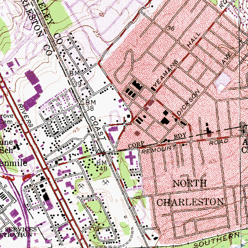 Topographic Map of Berkeley County Library Hanahan Branch, SC