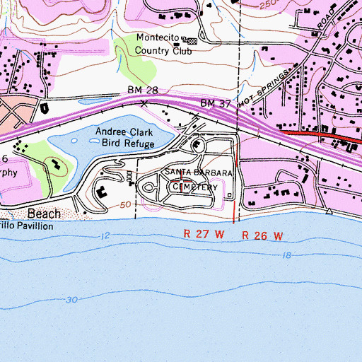 Topographic Map of Santa Barbara Cemetery, CA