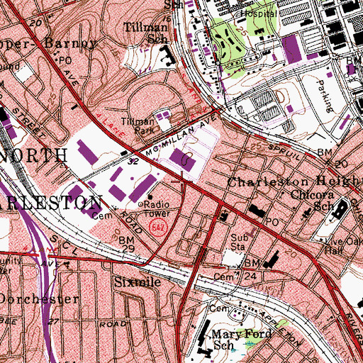 Topographic Map of Charleston County Public Library Cooper River Memorial Branch, SC
