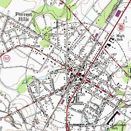Topographic Map of Dillon County Library, SC