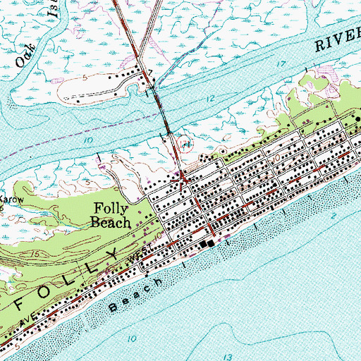 Topographic Map of Folly Beach Library, SC