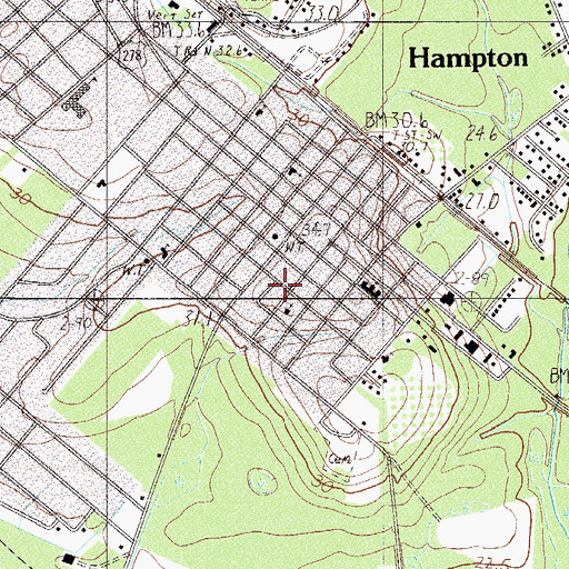 Topographic Map of Hampton County Library, SC