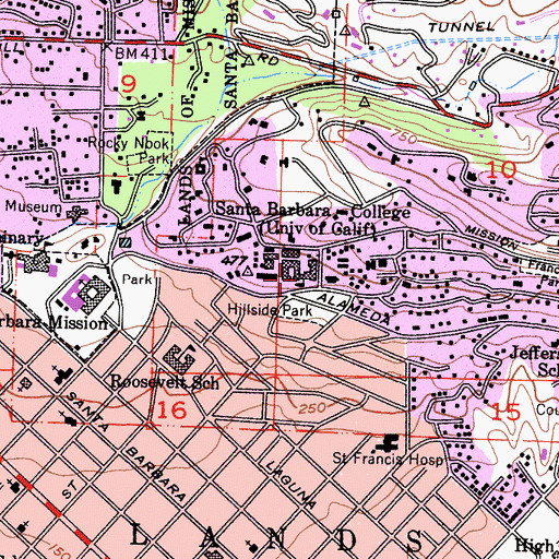 Topographic Map of Santa Barbara College, CA