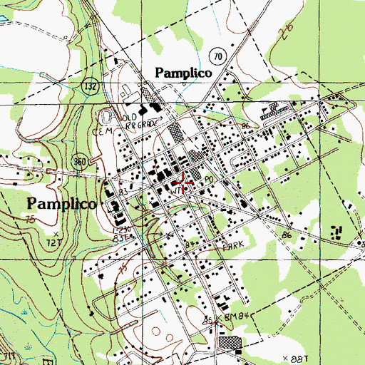 Topographic Map of Pamplico Public Library, SC