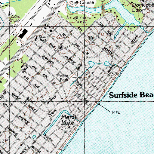 Topographic Map of Horry County Memorial Library Surfside Branch, SC