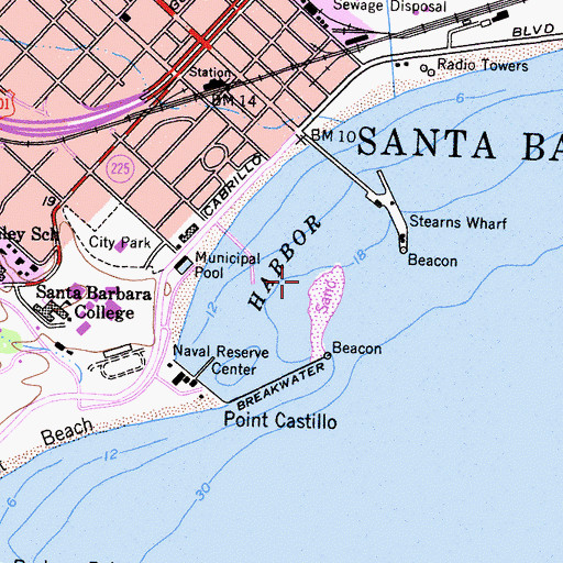 Topographic Map of Santa Barbara Harbor, CA