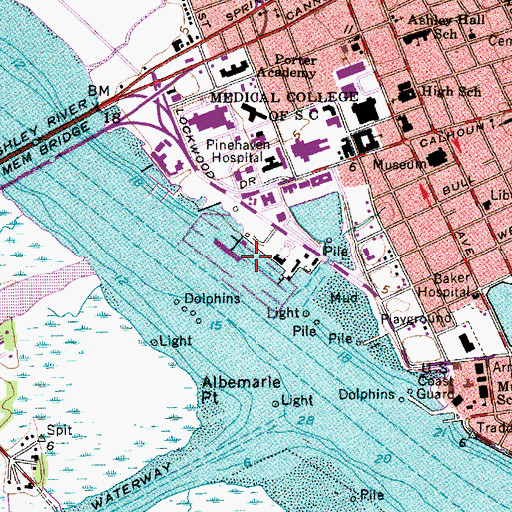 Topographic Map of Charleston City Marina, SC