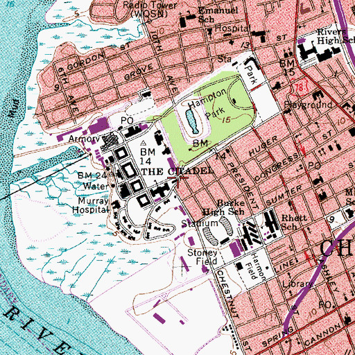 Topographic Map of The Citadel Archives and Museum, SC