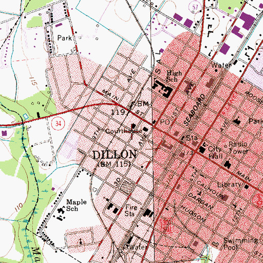 Topographic Map of Dillon County Development Board, SC