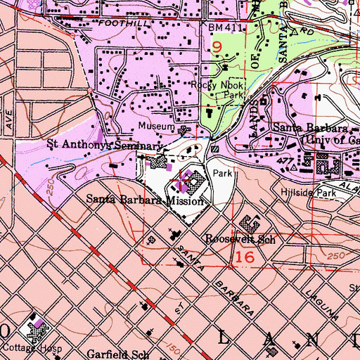 Topographic Map of Mission Santa Barbara, CA