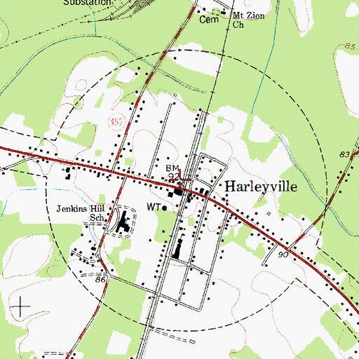 Topographic Map of Harleyville Town Hall, SC