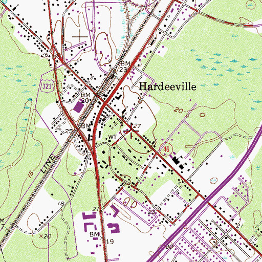 Topographic Map of Hardeeville City Hall, SC