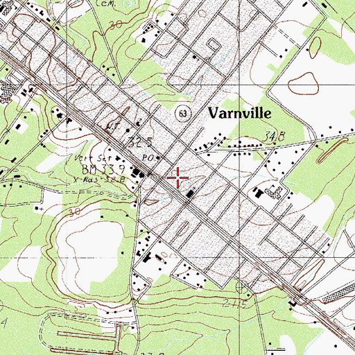 Topographic Map of Varnville Town Hall, SC