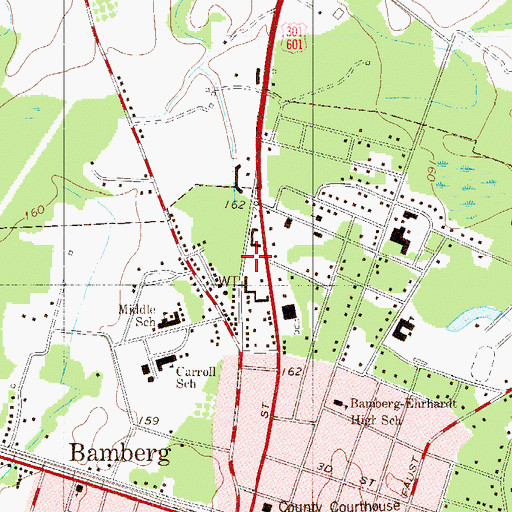 Topographic Map of Bamberg City Hall, SC
