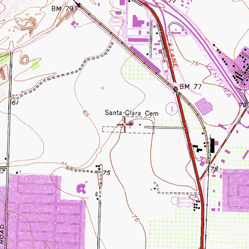 Topographic Map of Santa Clara Cemetery, CA