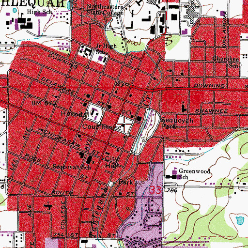 Topographic Map of Old Cherokee Nation Capitol Building, OK