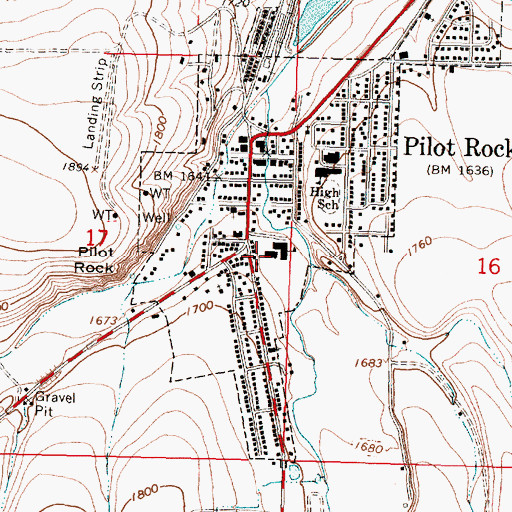 Topographic Map of Pilot Rock Elementary School, OR