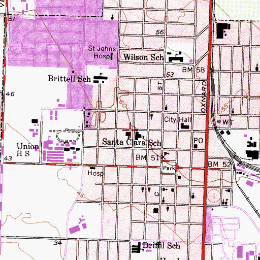 Topographic Map of Santa Clara School, CA