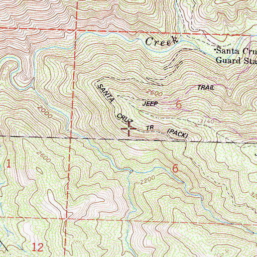 Topographic Map of Santa Cruz Trail, CA