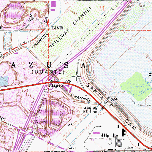 Topographic Map of Santa Fe Dam, CA