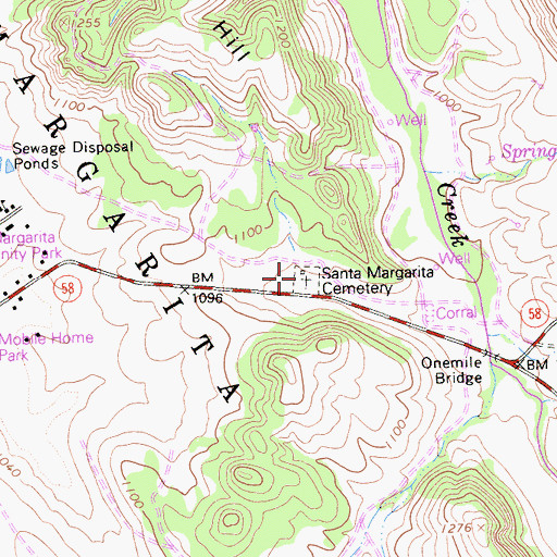 Topographic Map of Santa Margarita Cemetery, CA