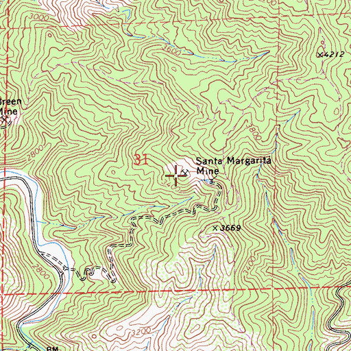 Topographic Map of Santa Margarita Mine, CA