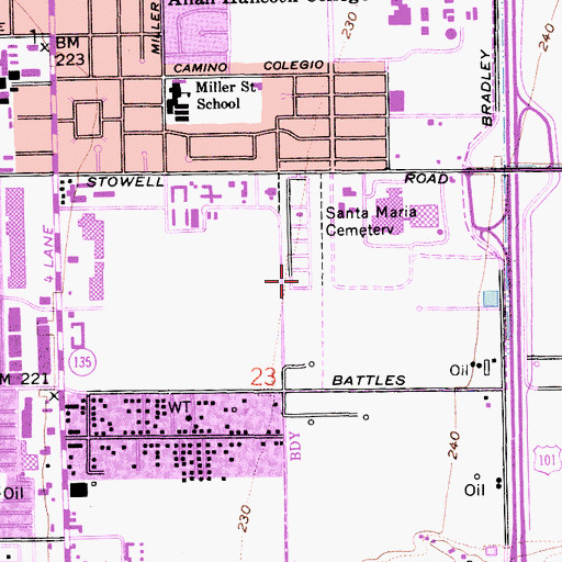 Topographic Map of Santa Maria Cemetery, CA