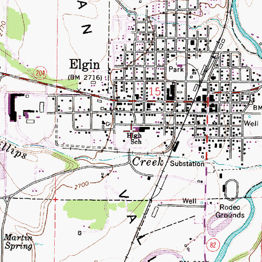 Topographic Map of Elgin High School, OR