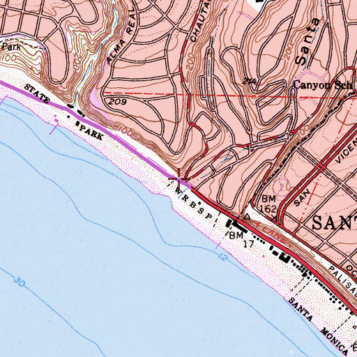 Topographic Map of Santa Monica Canyon, CA