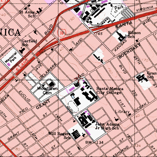 Topographic Map of Santa Monica College, CA