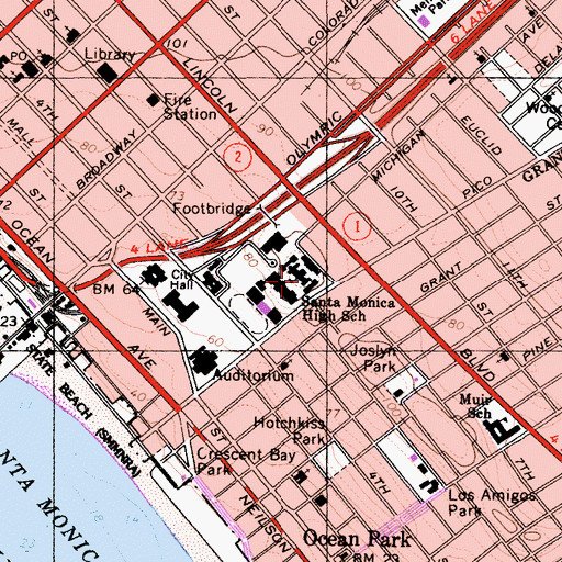 Topographic Map of Santa Monica High School, CA
