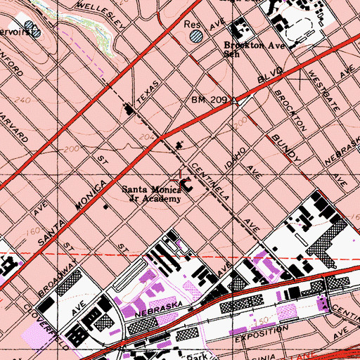 Topographic Map of Santa Monica Junior Academy, CA