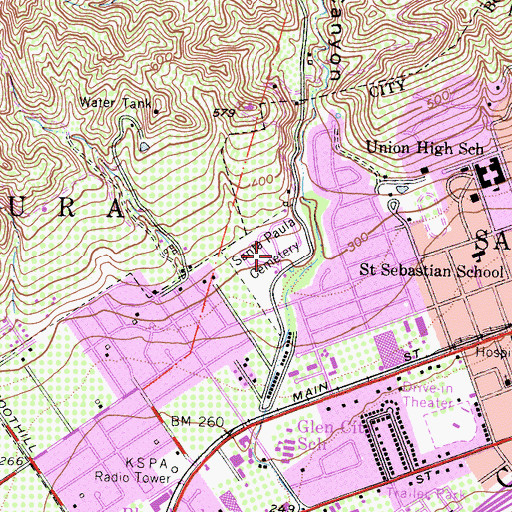 Topographic Map of Santa Paula Cemetery, CA