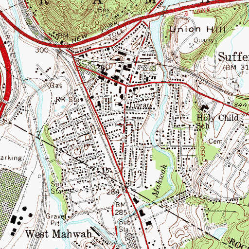 Topographic Map of Suffern Presbyterian Church, NY
