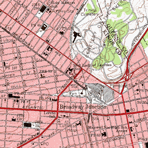 Topographic Map of Sun Ray Theatre (historical), NY