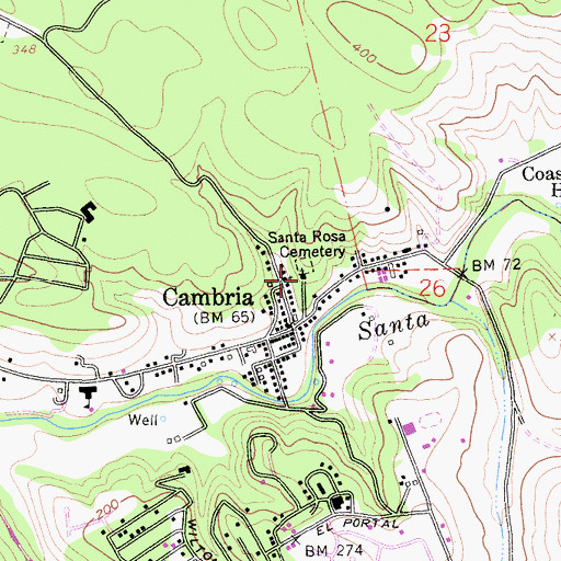 Topographic Map of Santa Rosa Cemetery, CA