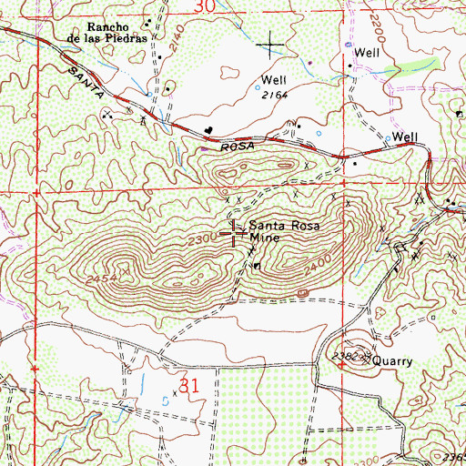 Topographic Map of Santa Rosa Mine, CA