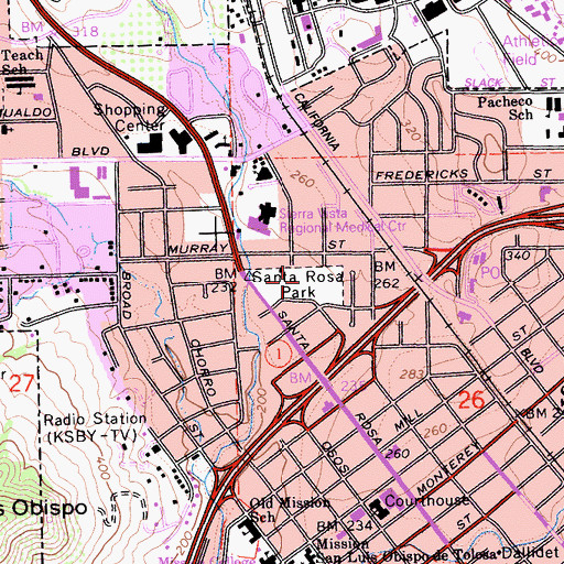 Topographic Map of Santa Rosa Park, CA