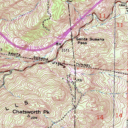 Topographic Map of Santa Susana Tunnel, CA