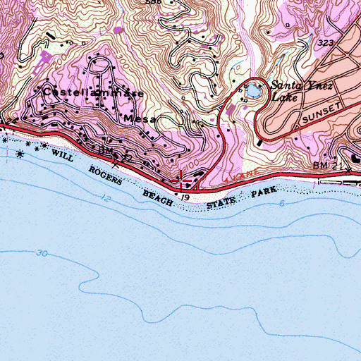 Topographic Map of Santa Ynez Canyon, CA